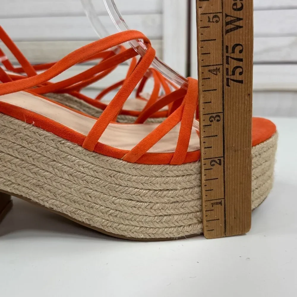 Nine West Riplee Platform Espadrille Ankle Wrap Strappy Sandals Orange‎ 8.5